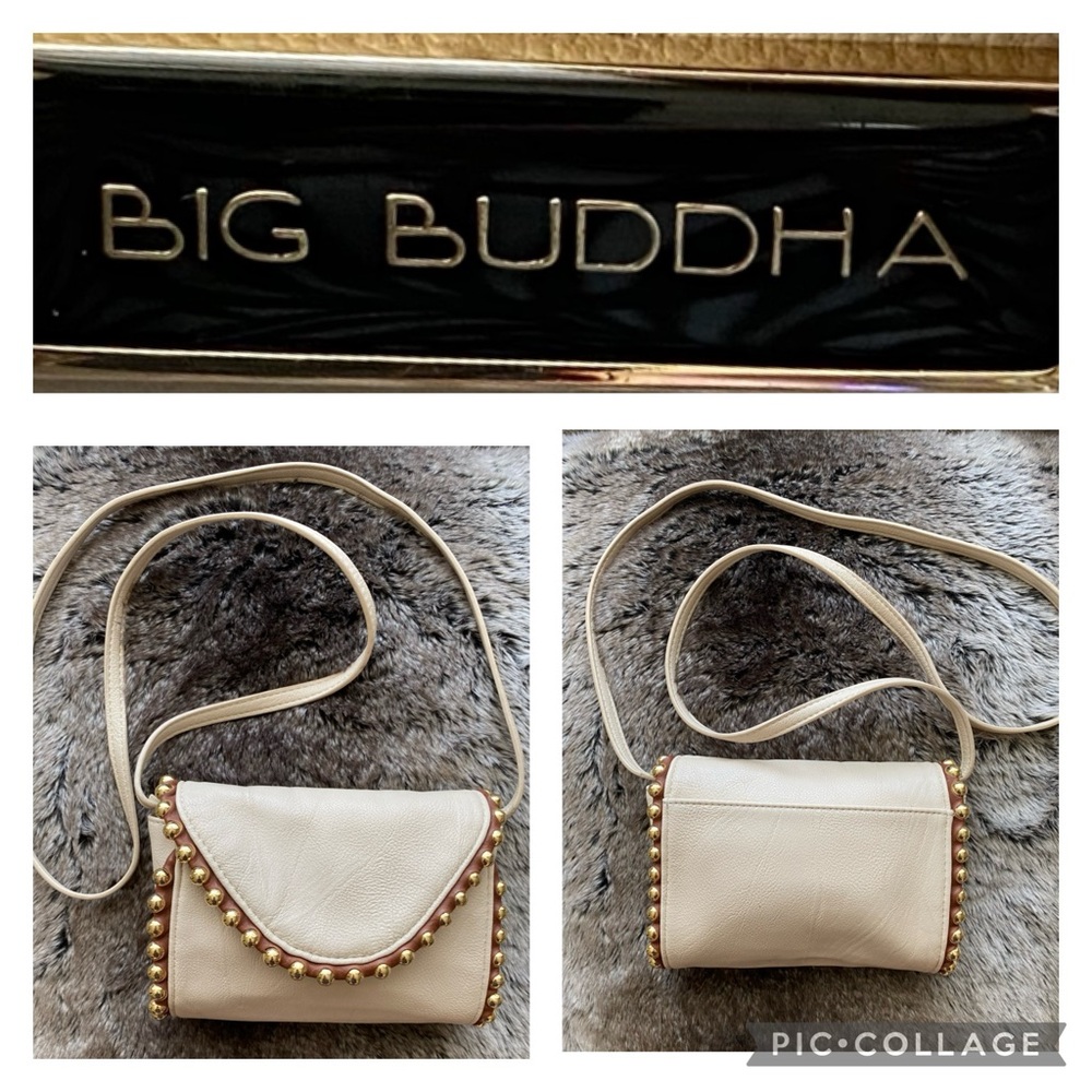 Big Buddha Crossbody Bag. Cream Color with Gold Bead Detail. Vegan Leather. EUC.
